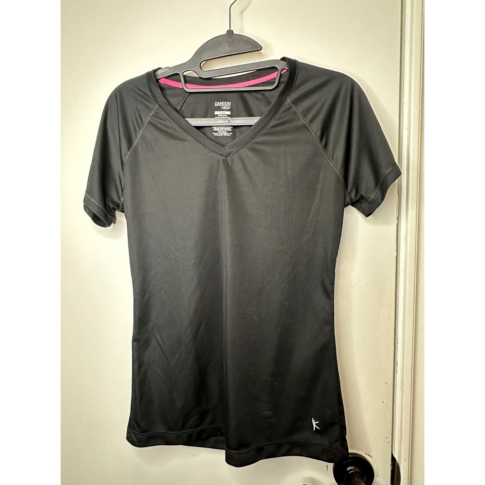 Danskin Now Womens Black V-Neck Short Sleeve Activewear Workout Top Small 4-6